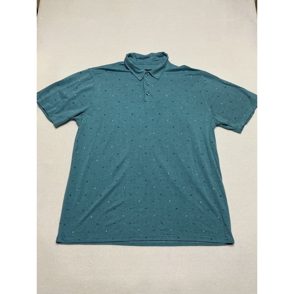 Charleston Threads Mens XXL Teal Polo Shirt Nautical Anchor Print Coastal 0668